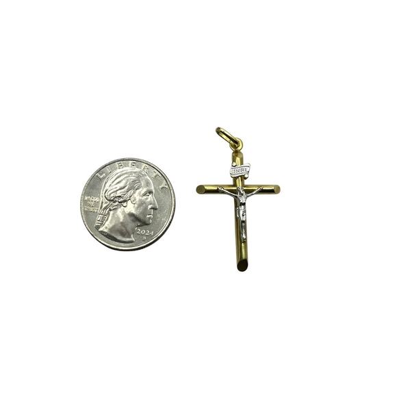 14K Two-tone Crucifix Pendant (9628) - Picture 2 of 4